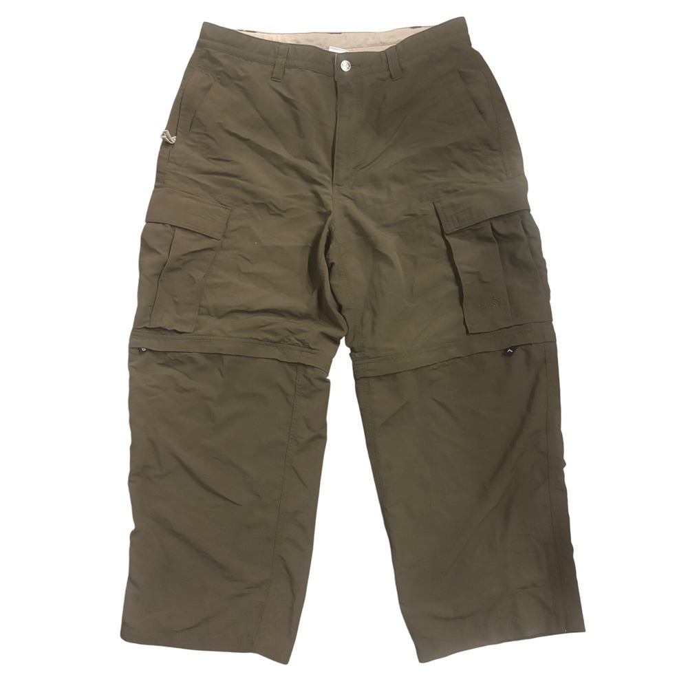 The North Face Mens 36x27 Convertible Cargo Hiking Pants Olive Green Zip Off